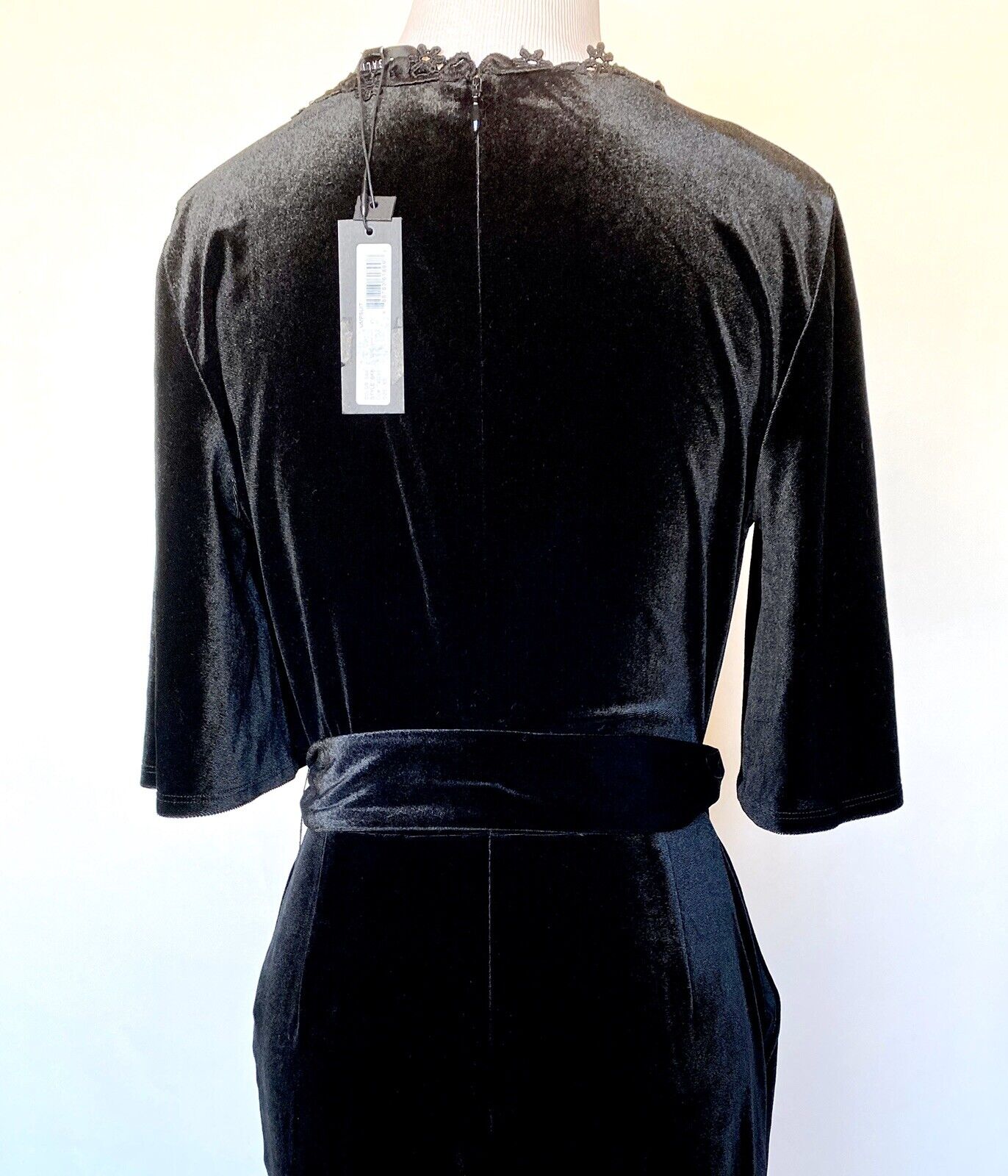 Black Velvet Crochet Trim Jumpsuit XS Retail $199 Price $69 NWT
