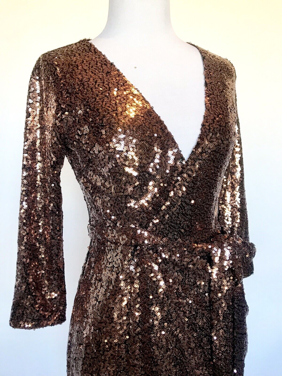 Aqua Bronze Sequined Party Cocktail Wrap Dress S Retails $148 Price $65