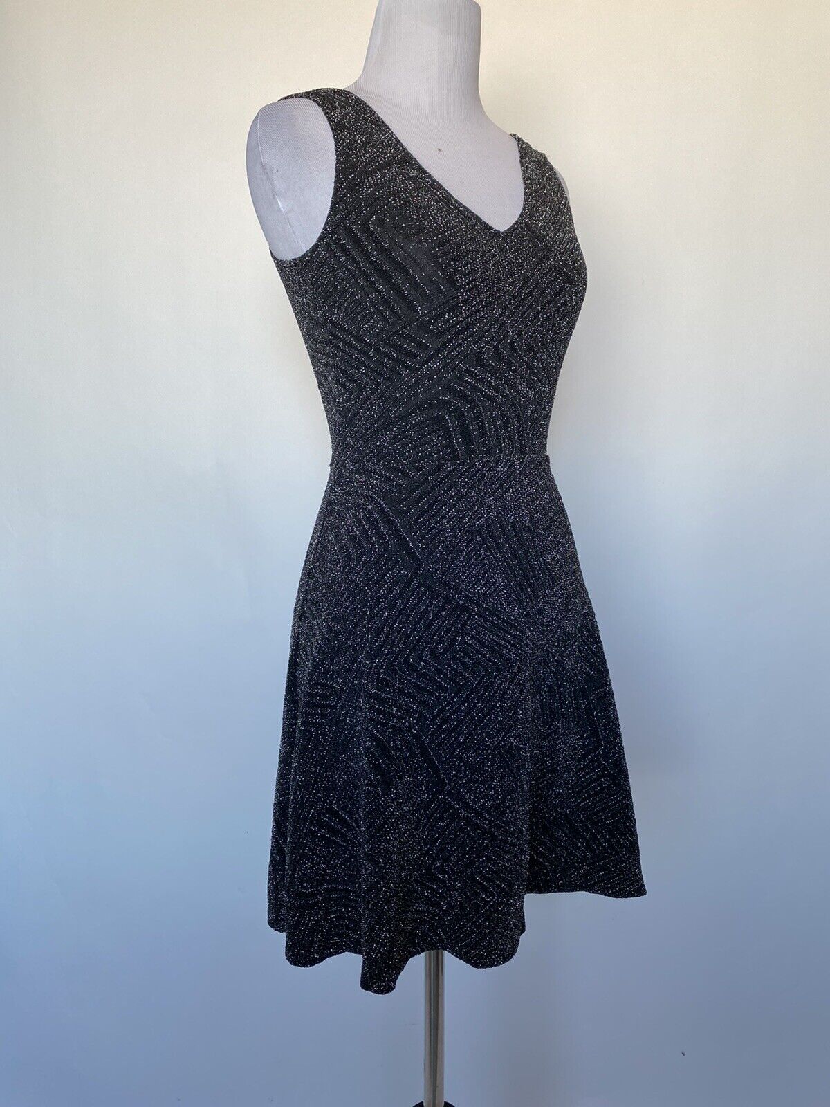 Aqua Black & Silver Stretch Skater Dress XS Retail $78 Price $29