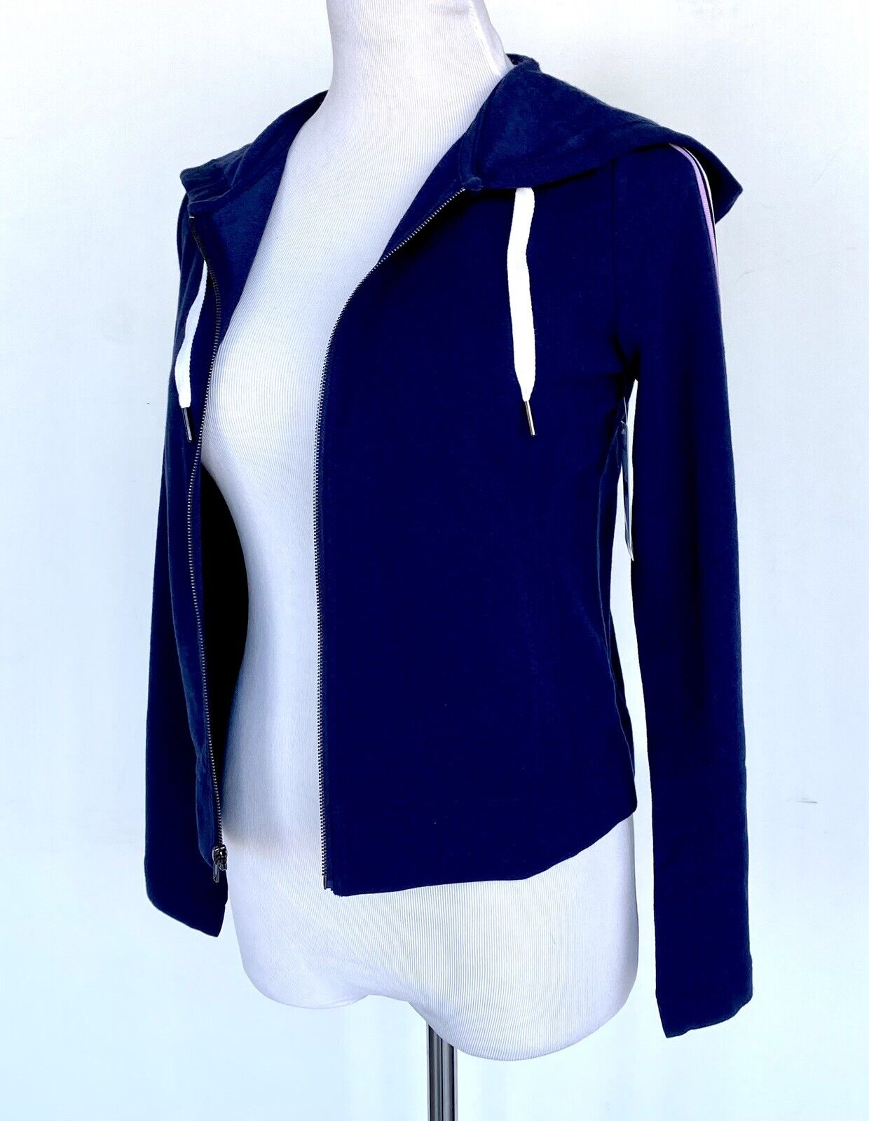 Splendid Hoodie Zip Jacket Navy Bell Sleeve With Stripes Retail $88 Price $39 XS