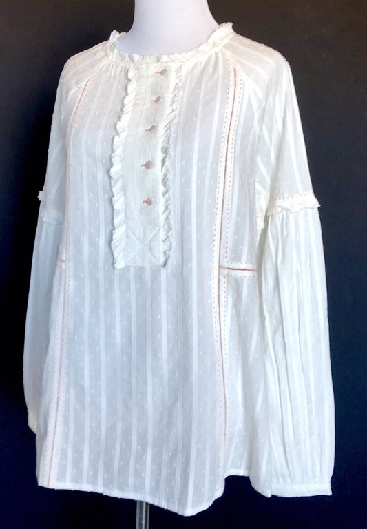 Sundance Alethia Off White & Coral LS Blouse. Retails $88 Price $48 NWT Size XS
