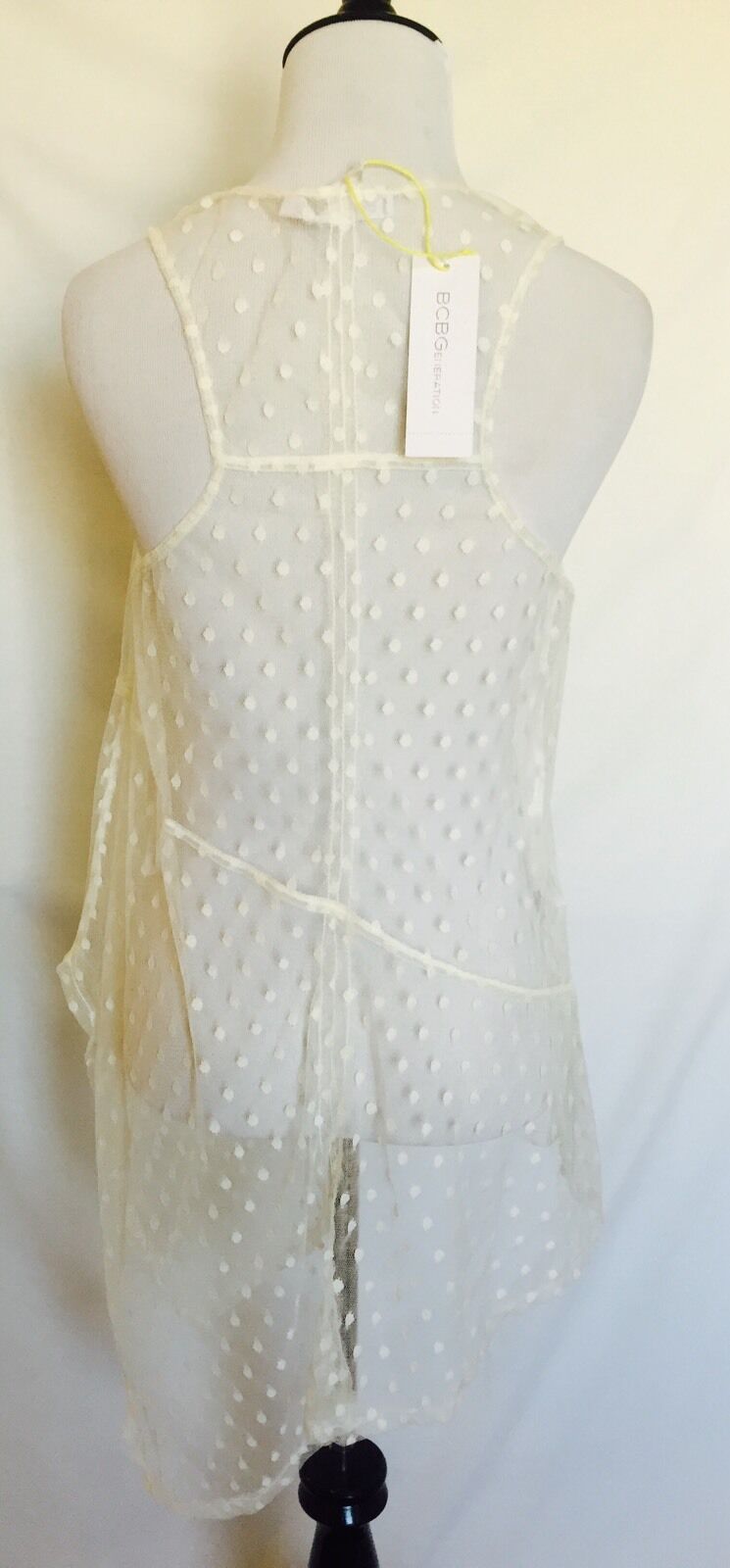 BCBGeneration Cream Spot Net Top NWT Size M Retail $88 Price $38