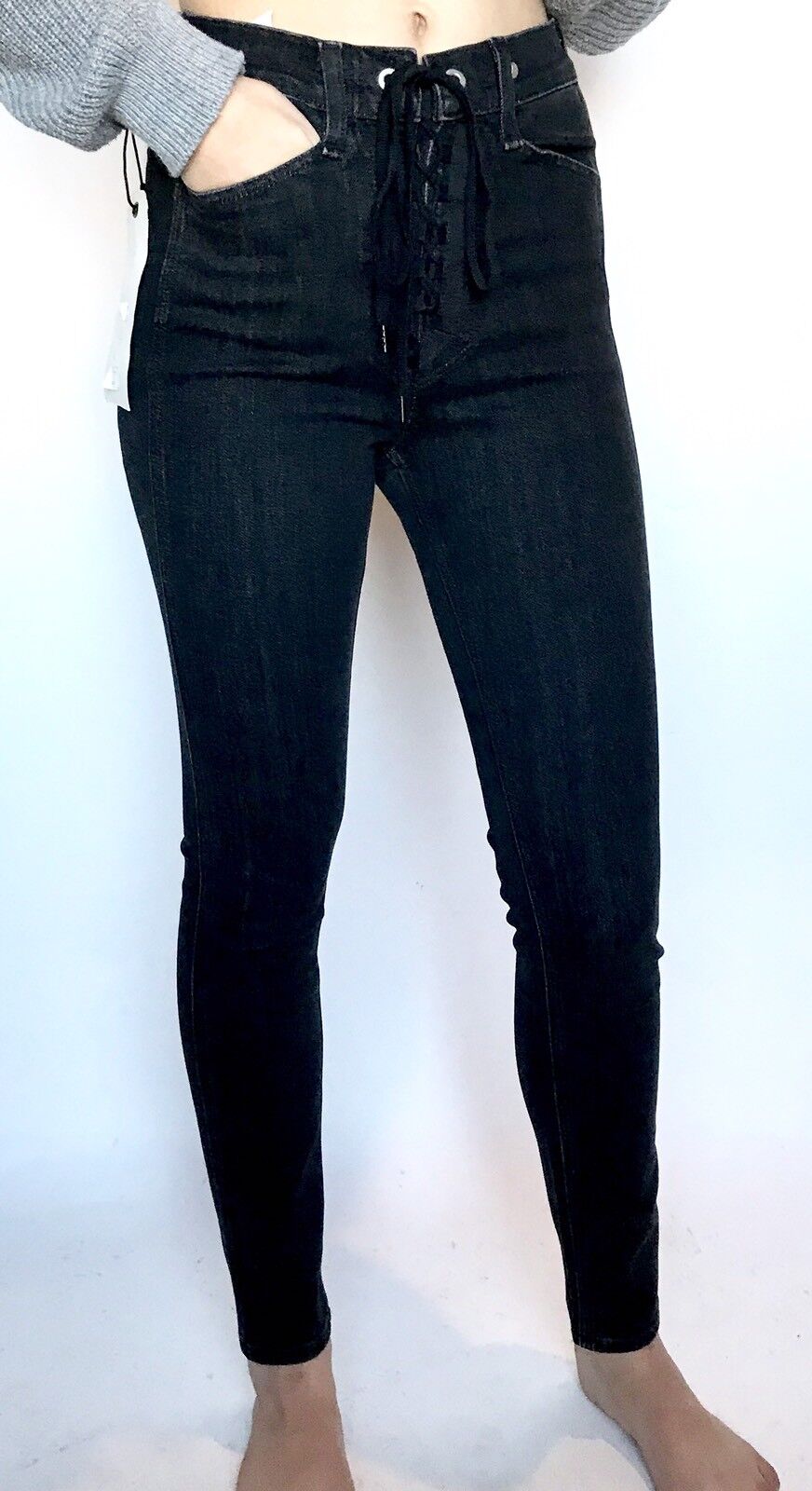 Rag & Bone Ariel Yvonne Lace Up Jeans. Sz 25 Retail $295 Price $124 NWT Black