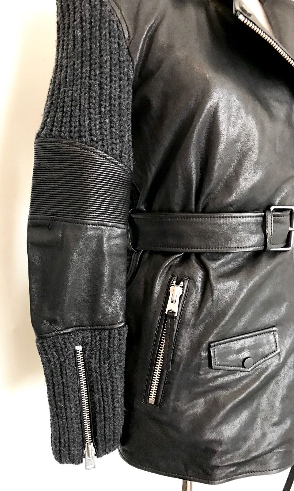 AllSaints Denell Black Leather & Knit Jacket.NWT Retail $725 Price $450 Size 00