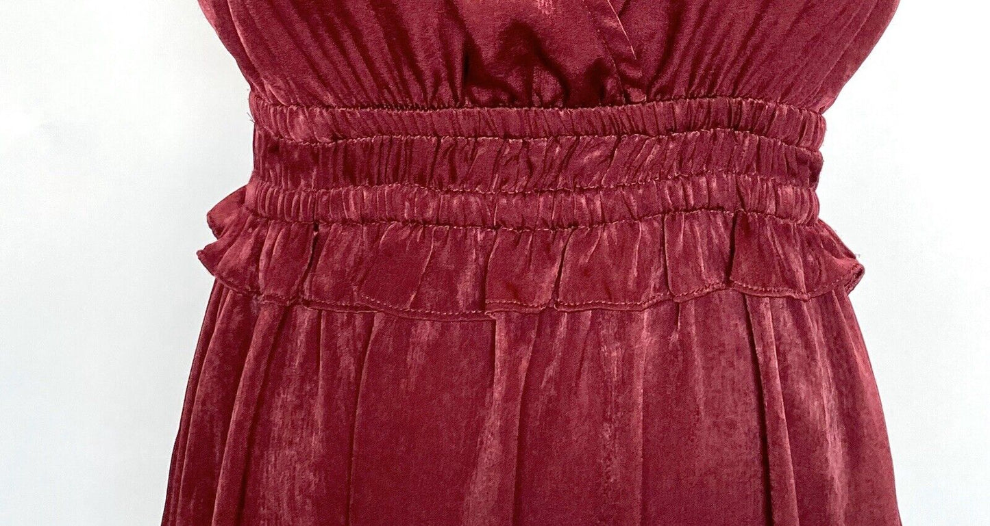 Re:named Dk Red Smocked Waist Surplice Dress Retail $78 Price $33 NWT Sz S