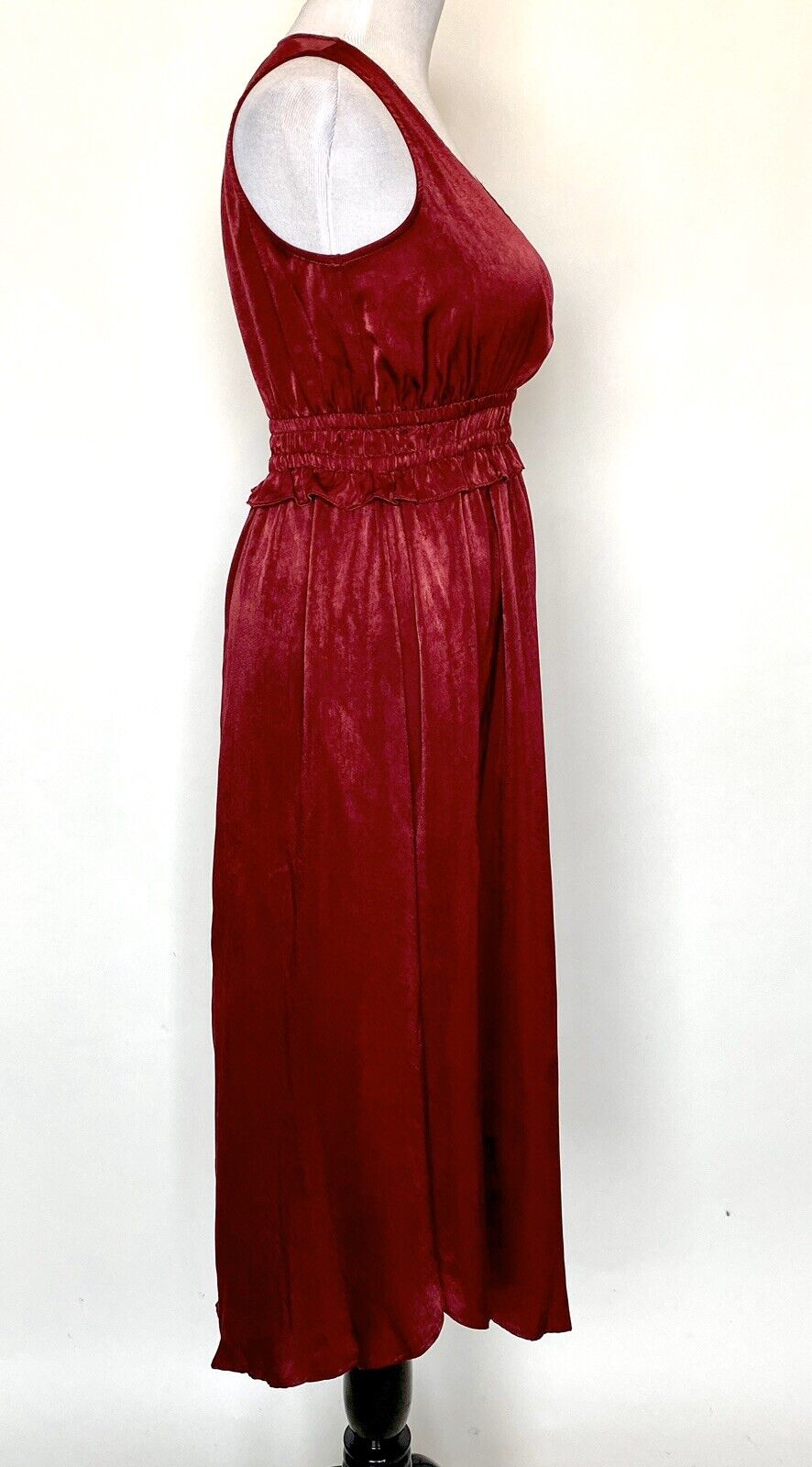 Re:named Dk Red Smocked Waist Surplice Dress Retail $78 Price $33 NWT Sz S