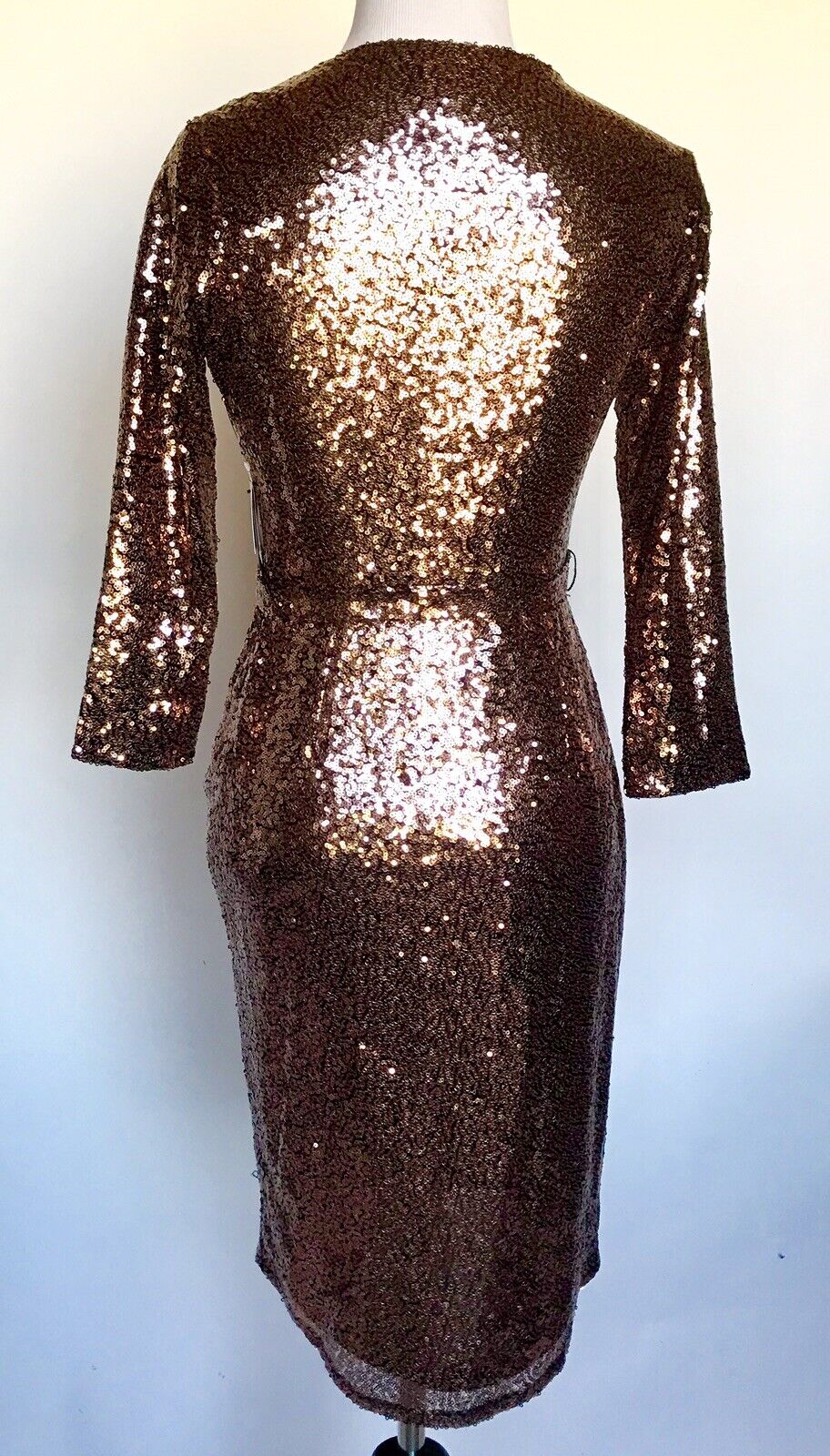 Aqua Bronze Sequined Party Cocktail Wrap Dress S Retails $148 Price $65