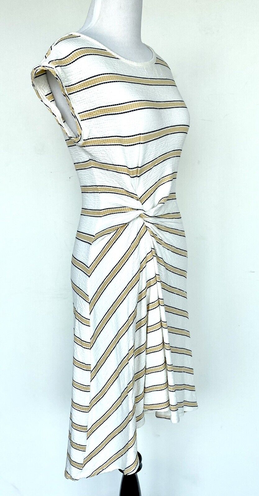 Max Studio Ivory Stripe Cinch Twist Dress Size XS Retails $98 Price $48 NWT