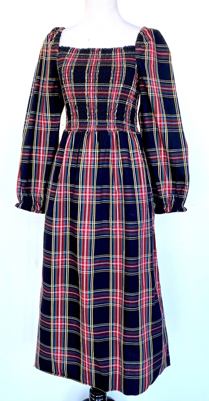 J.Crew Tartan Plaid Smocked Bodice Size M Retail $128 Price $69 Cotton Poplin
