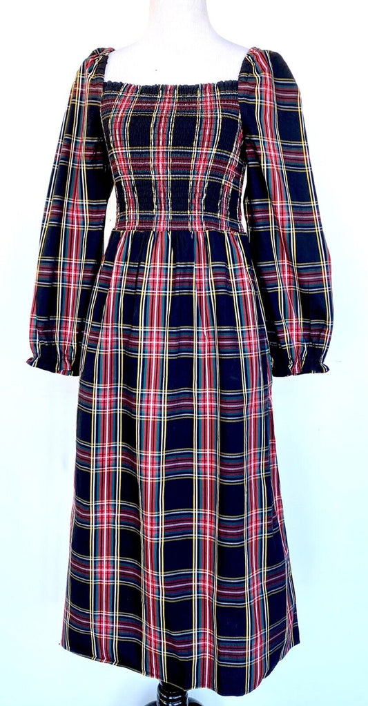 J.Crew Tartan Plaid Smocked Bodice Size M Retail $128 Price $69 Cotton Poplin