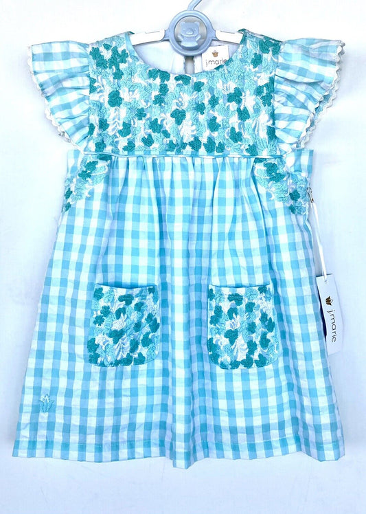 J Marie embroidered Savannah Dress 2T Retail $92 Price $49 Mint Gingham