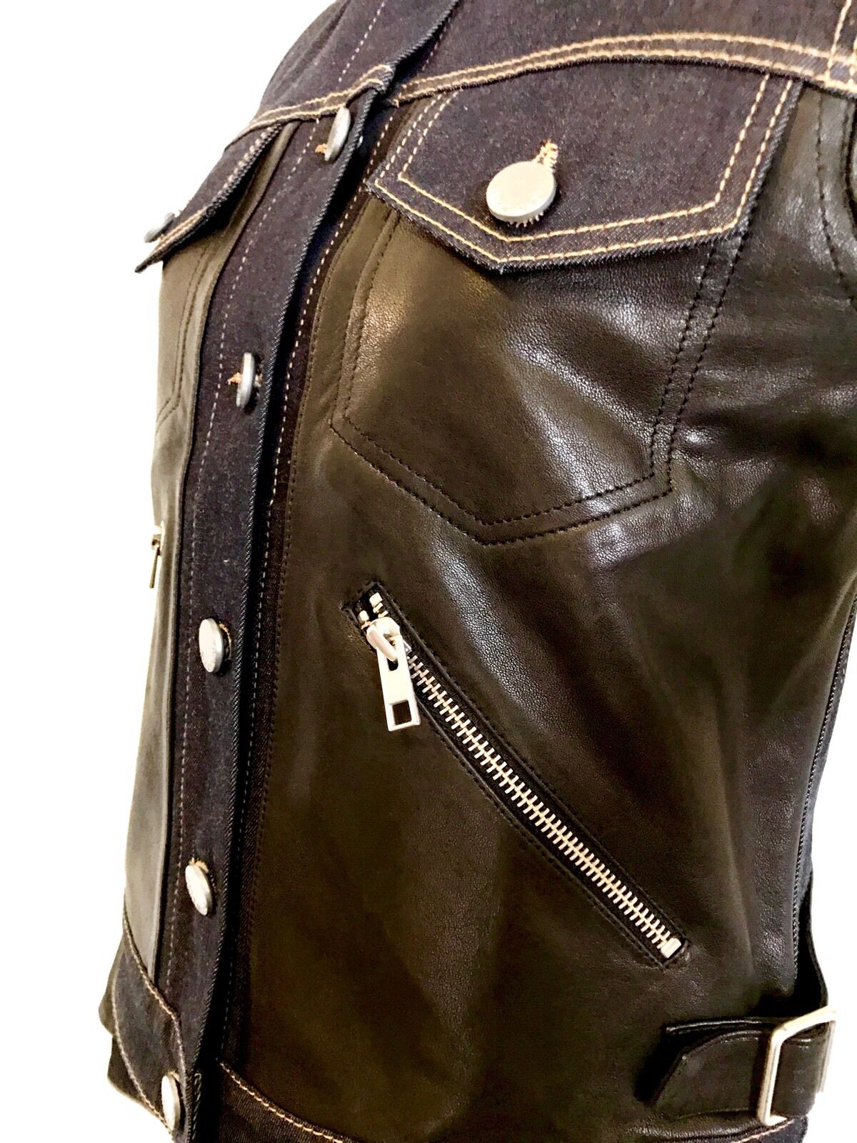 AllSaints Curtis Denim & Leather Biker Jacket NWT Retail $725 Price $395 Size 6