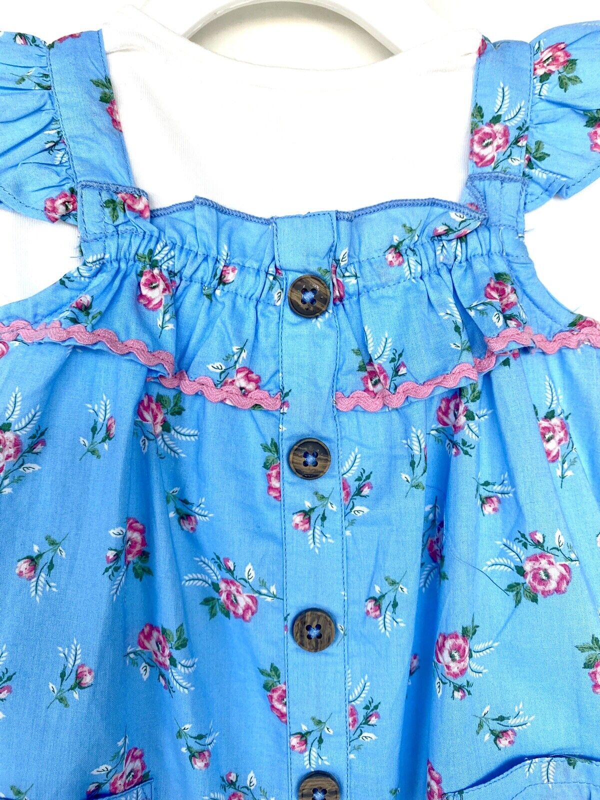Monsoon London 2 Pc Blue Rose Print Romper & Tee 6-12 M Price $35 NWT Ric Rac