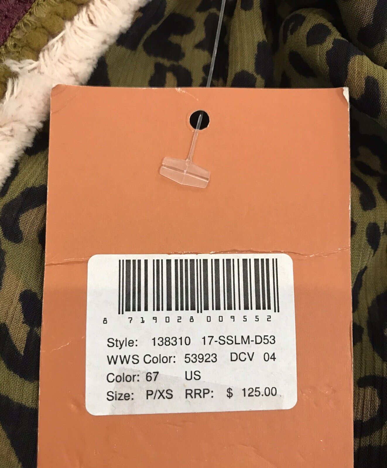 Scotch & Soda Green Animal Print Embroidered Top Blouse XS Retail $125 Price $56
