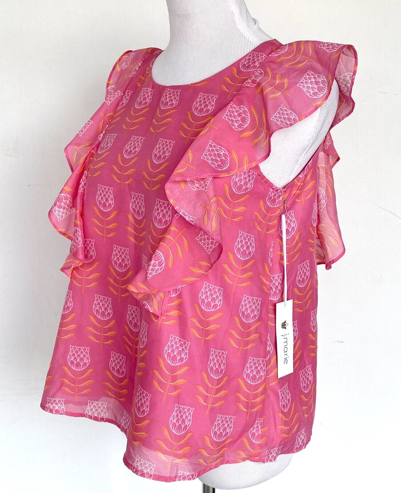 J Marie Maeve Flutter Sleeve Ruffle Top size S Retail $84 Price $55 Pink