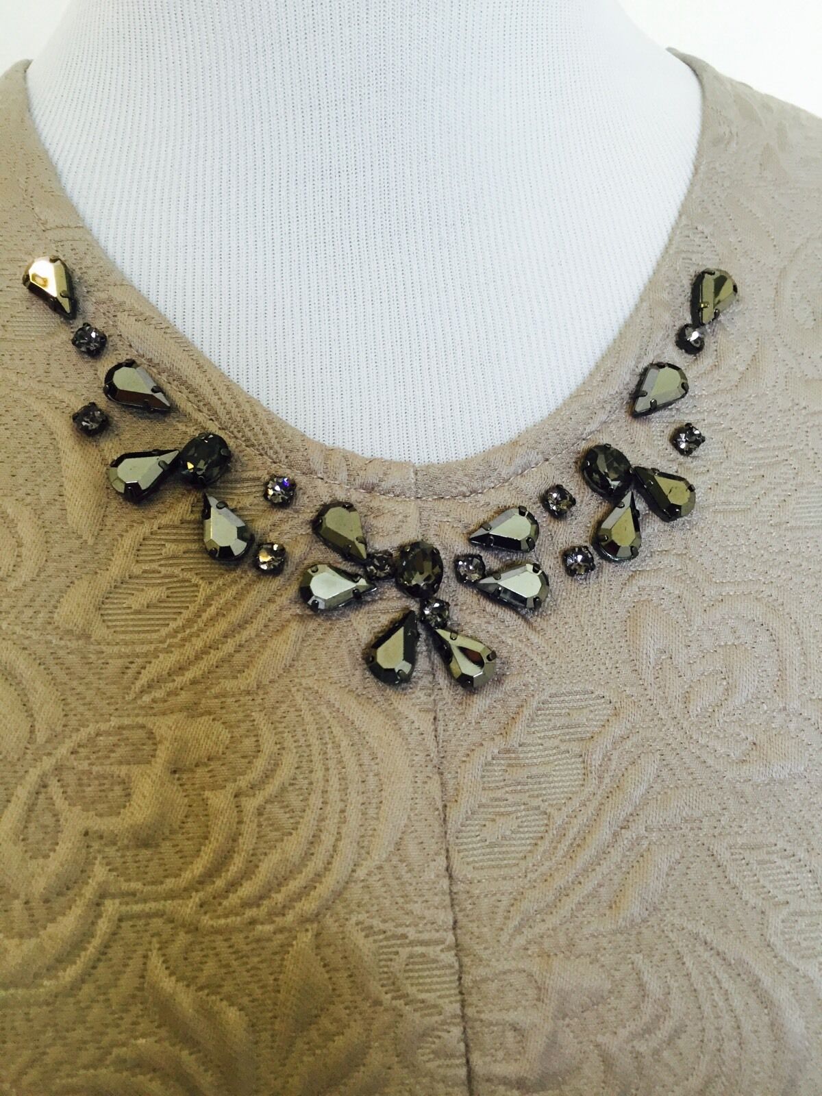 TAVI Taupe Beige dress with diamante detail. Stitched Detail NWOT  Size M $39