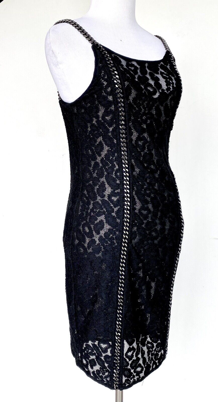 Allsaints Black Asha Chain & Lace Dress Size 0 Retails $505 Price $169 NWT