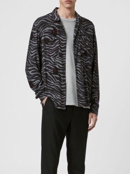AllSaints Lazaro LS Shirt  Retail $128 NWT Price $69 Size XS Black Grey
