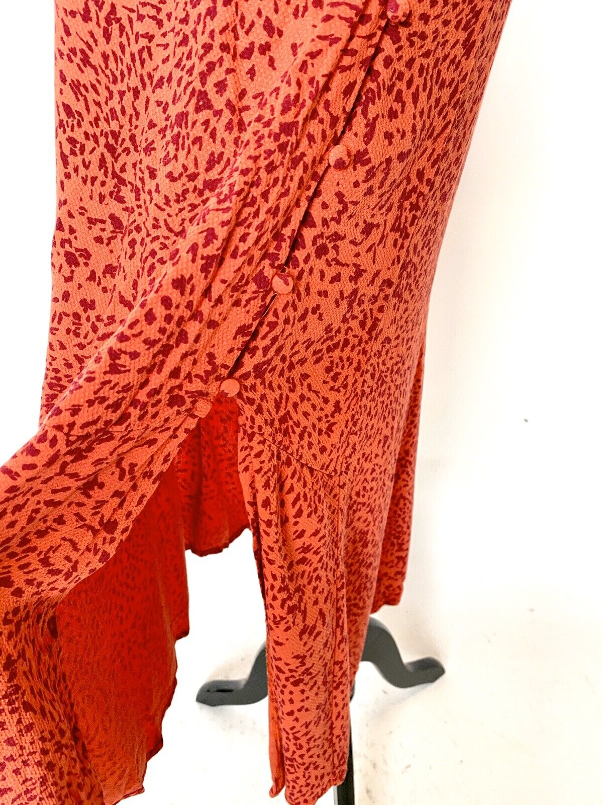 Free People Flame Red Boho Midi Dress Leopard Sz 0 Retail $168 Price $89 NWT