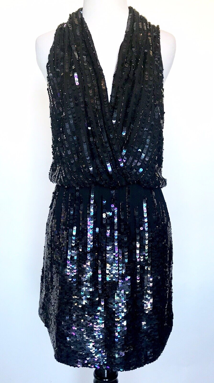 Parker Black Prom Party Sequined Cocktail Dress XS Retails 495 Price $128 NWT