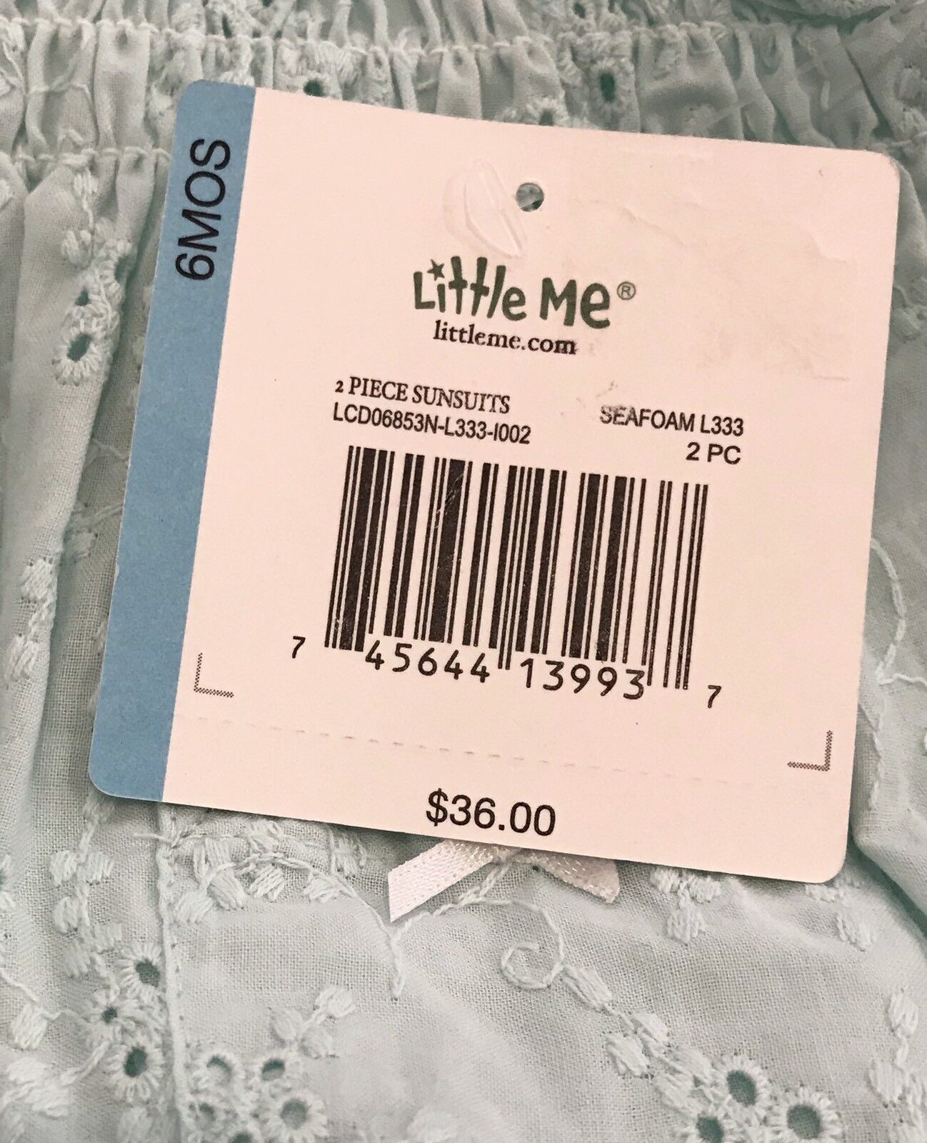 Little Me 2 Pc Mint Sunsuit Dress. Eyelet Smocking. 6 M NWTRetail $36  Price $22