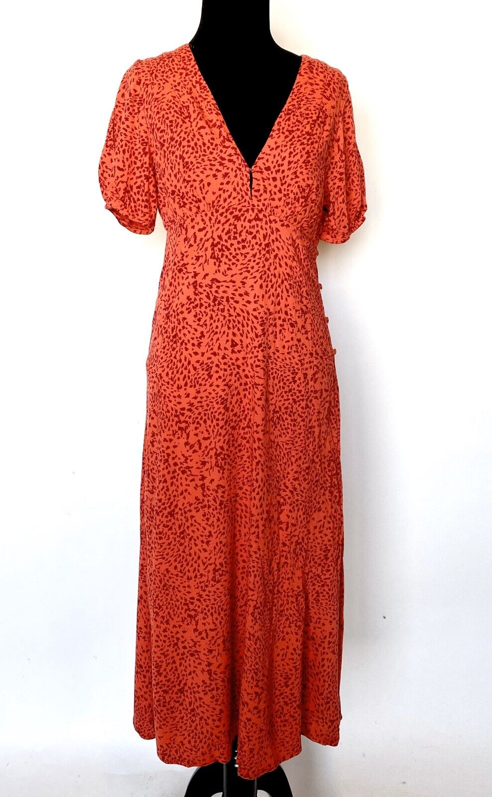 Free People Flame Red Boho Midi Dress Leopard Sz 0 Retail $168 Price $89 NWT