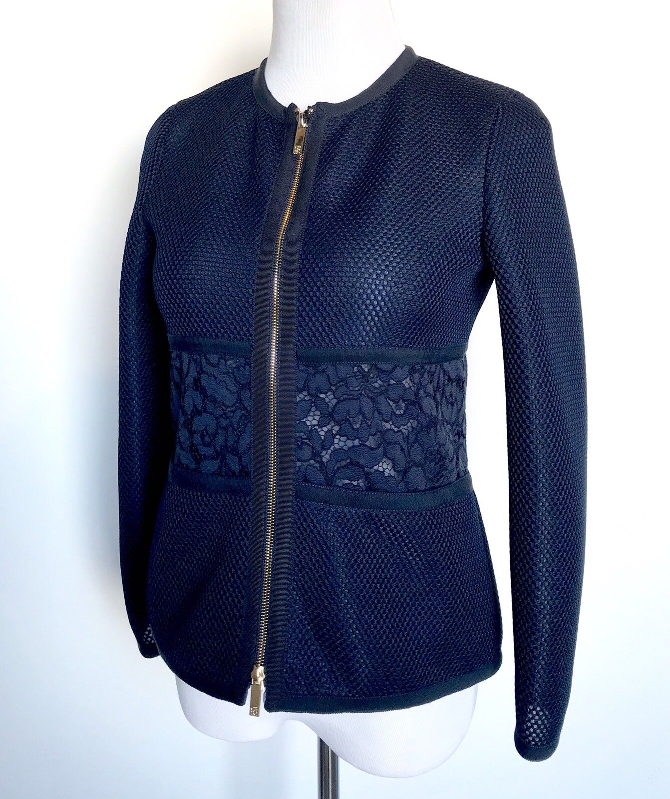 Carolina Herrera Navy Blue Lace Waist Jacket Retail $745 NWT Price $345 Size XS