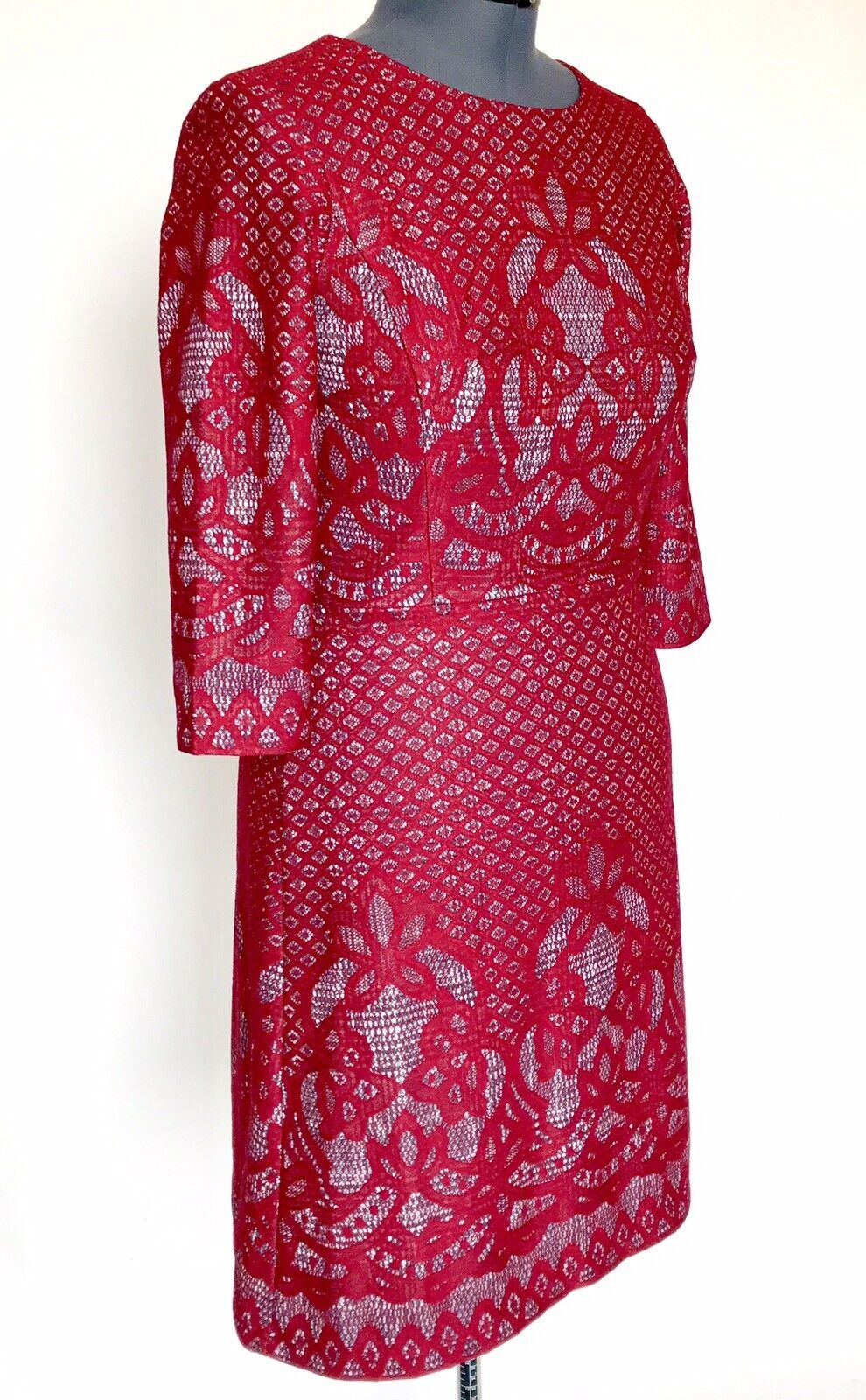 Gabby Skye Mock Lace Dress Ruby Red Black Ivory Retail $98 Price $44 Size 10 NWT