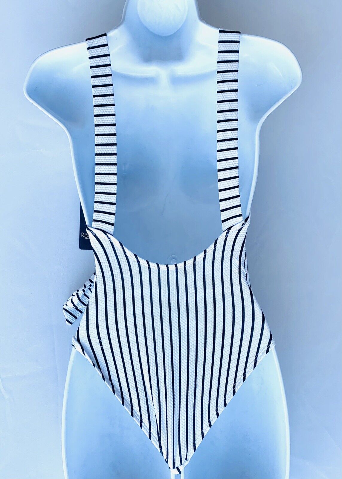 Rachel Roy Black White Stripe Tie Swimsuit NWT Retails $119 Price $49 Size L