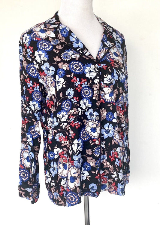 Beltaine Floral Black Piped Edge Blouse Retail $148 Price $38 S NWT