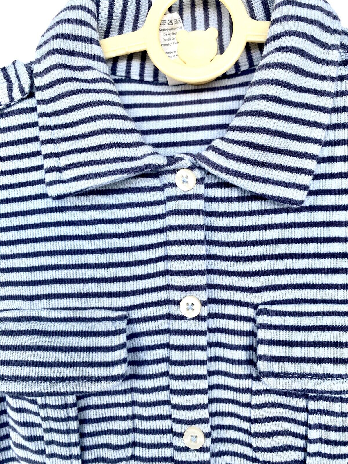 Kate Quinn Organic Cotton SS Collared Ribbed Shirt $28 Blue Ombre Age 6