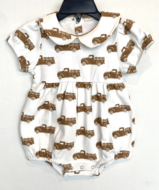 Kate Quinn Organic Cotton Bubble Romper Farm Truck Price $30 6-12 M