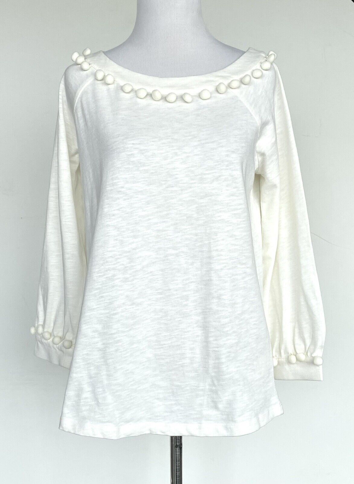 Boden Ivory PomPom Edge Rosemary Jersey Top Retail $70 Price $48 NWT Size 2