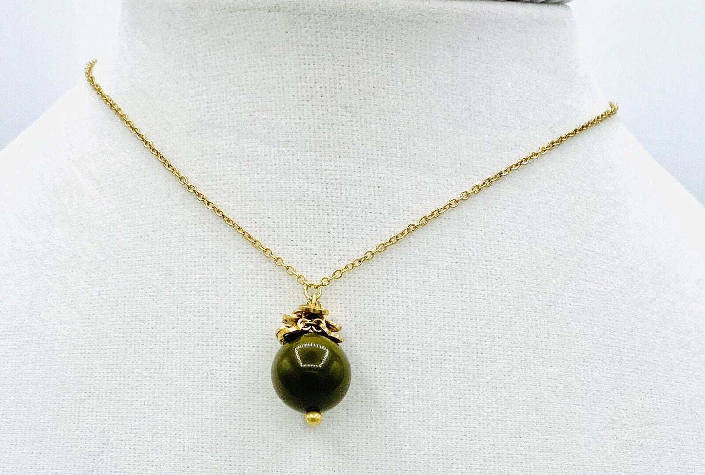 Pilgrim Bead Gem Necklace In Olive Green. 14 Carat Gold Plate Price $14  NWT