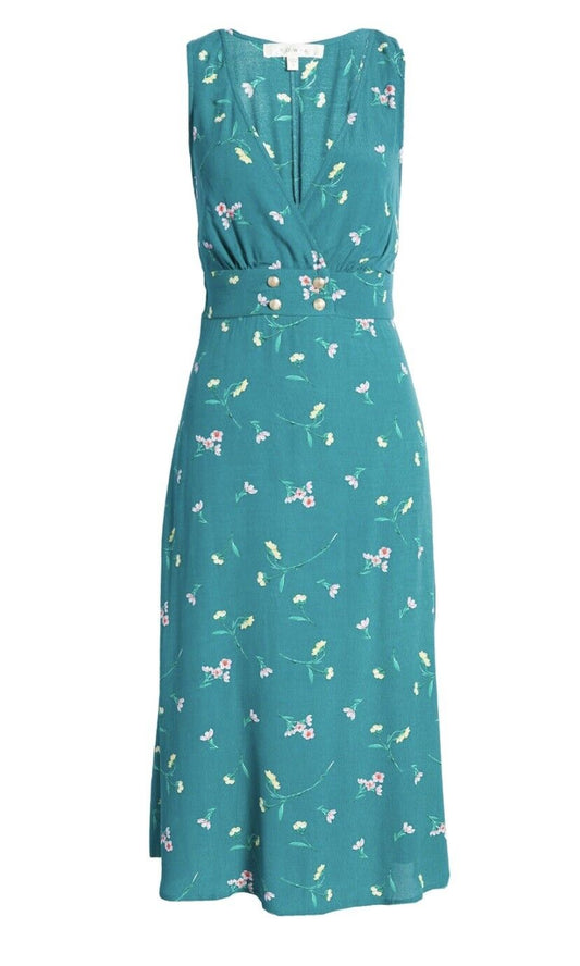 Row A Teal Floral Sleeveless Double Breasted Dress Retails $59 Price $36 XS