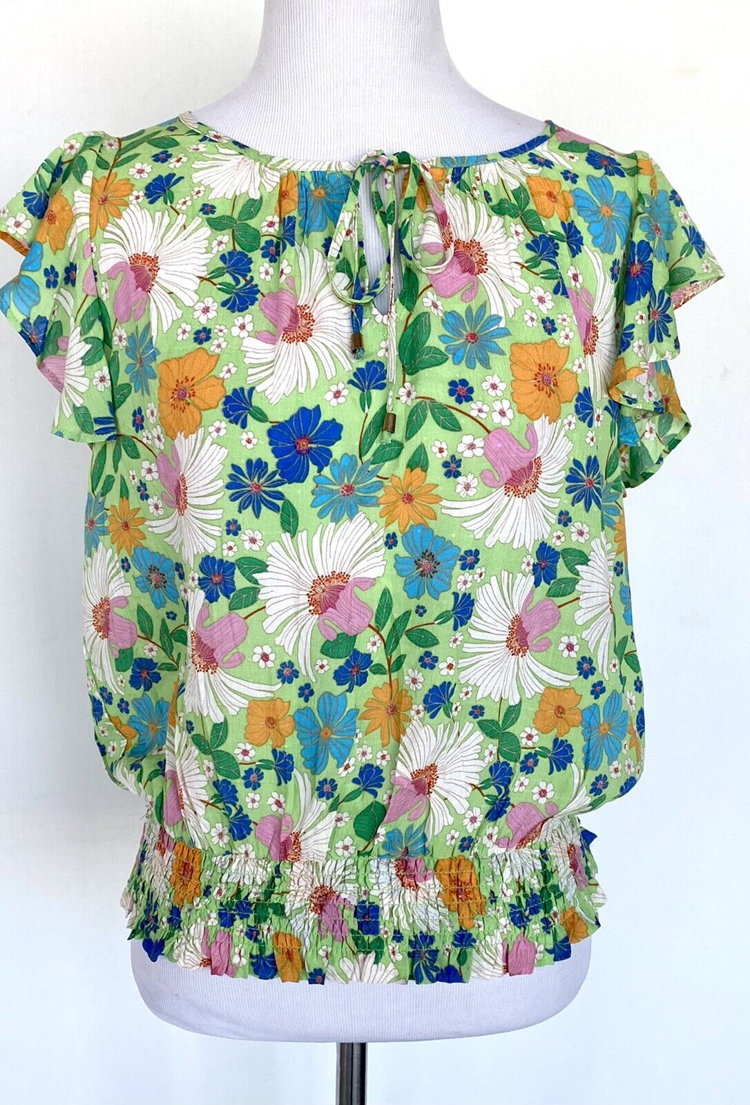 Rose and Olive green smocked Waist flutter sleeve top Price $46 XS