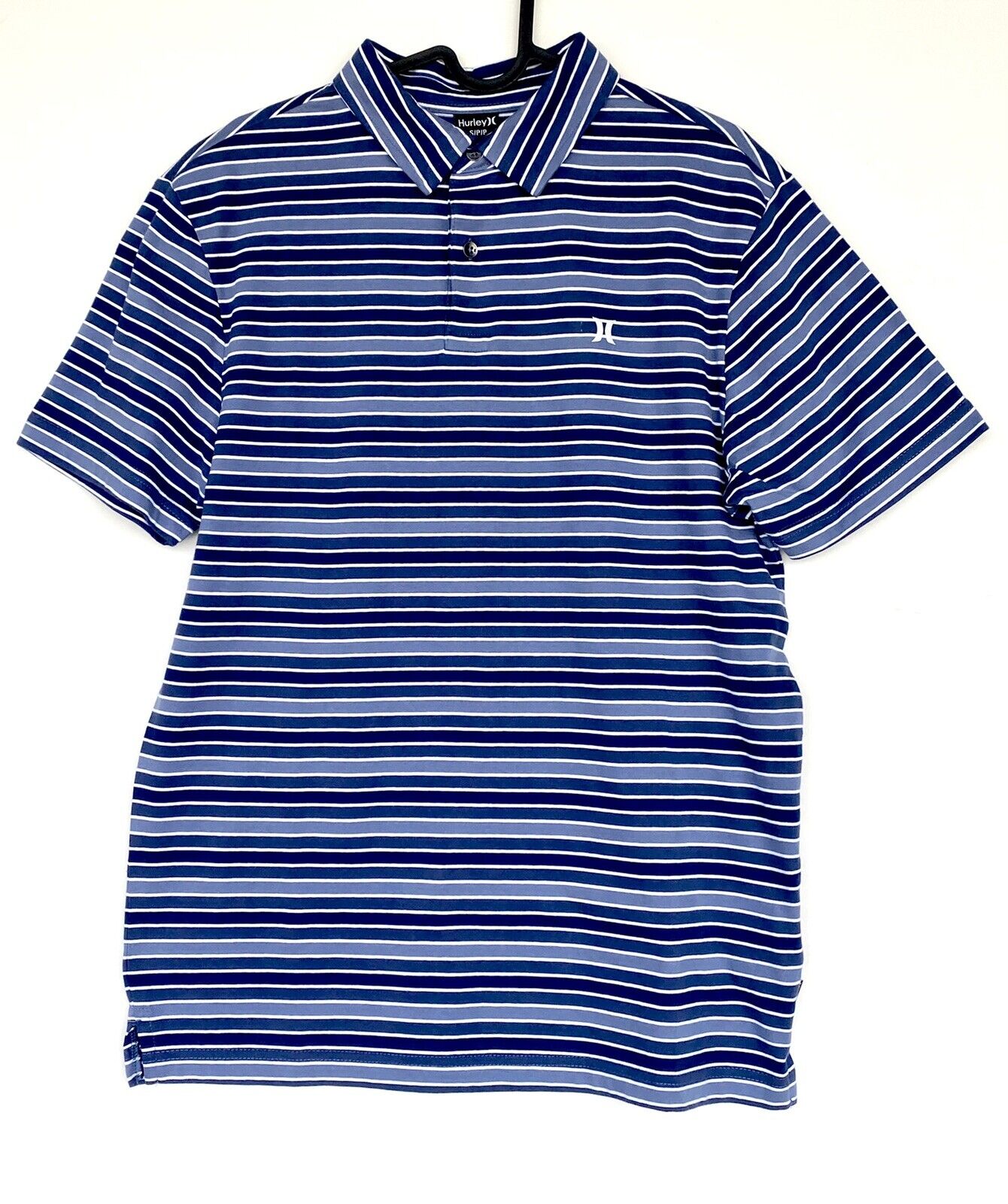 Hurley Coastal Dunes Blue White Stripe Polo Top Retail $35 Price $28 NWT Size S