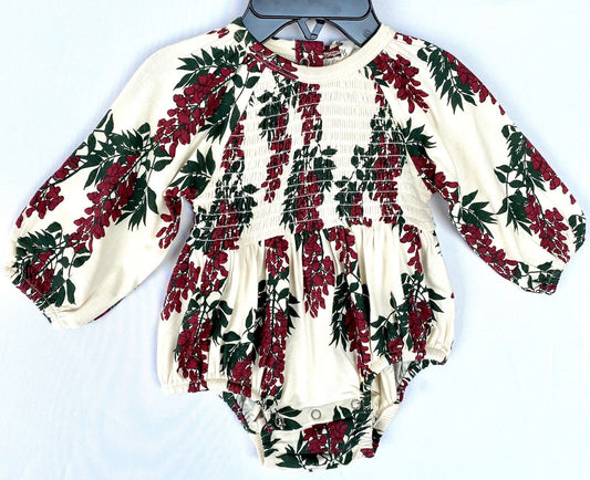 Kate Quinn Bamboo Garnet Wisteria Smock Bubble Romper Retail $38 Price $28 0–3M