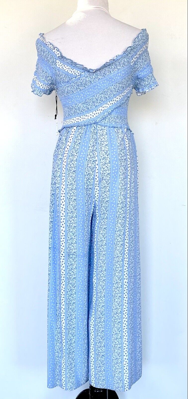 Japna surplice smocked body jumpsuit Size Small Price $49 Blue White Wide Leg