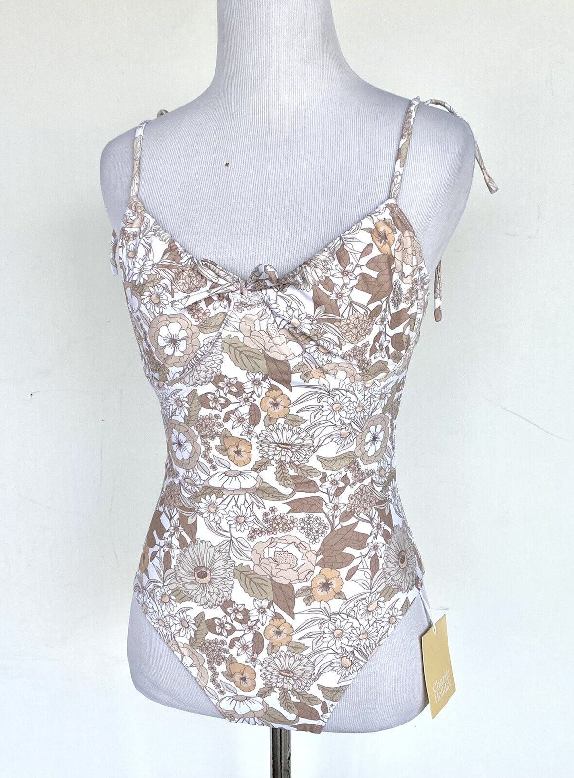 Charlie Holiday Taupe Florence Swimsuit XS Retail $89 Price $46 NWT