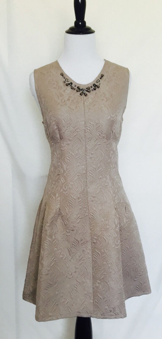 TAVI Taupe Beige dress with diamante detail. Stitched Detail NWOT Size S $39