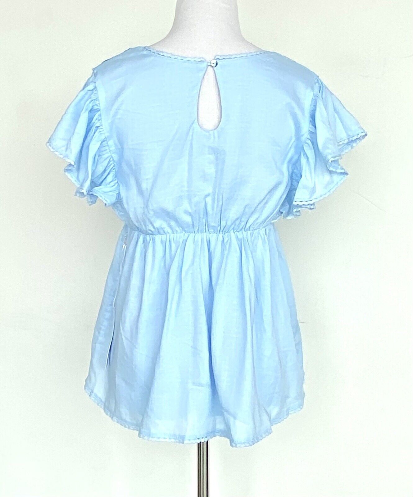 J Marie Embroidered River Flutter Sleeve Blue Top size XS Retail $106 Price $59