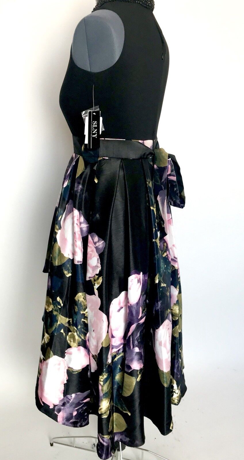 SNLY Black Bead Neck Gown. Floral Skirt. NWT Price $78 Size 10