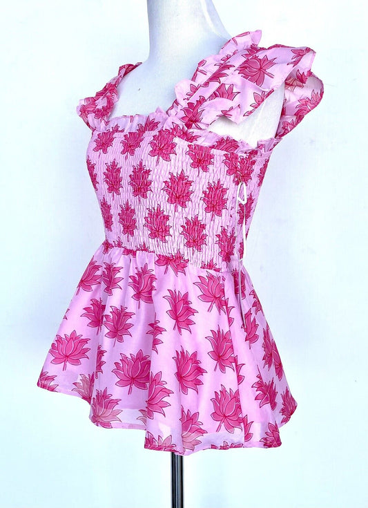 J Marie Elsie Smocked Flutter Sleeve Top size S Retail $106 Price $53 Pink