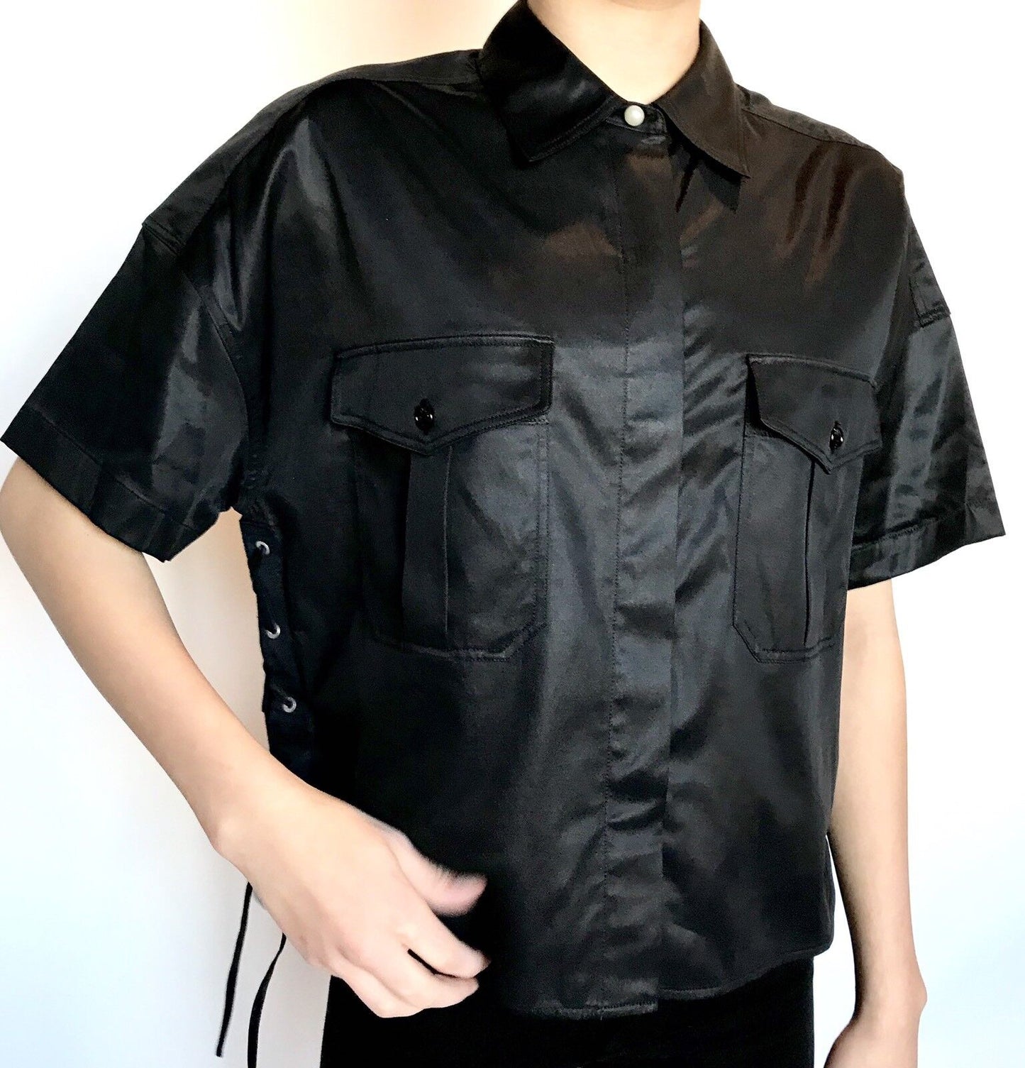 Rag And Bone Black Lace Up Side Mason Shirt. Size XS Retail $325 Price $148 NWT