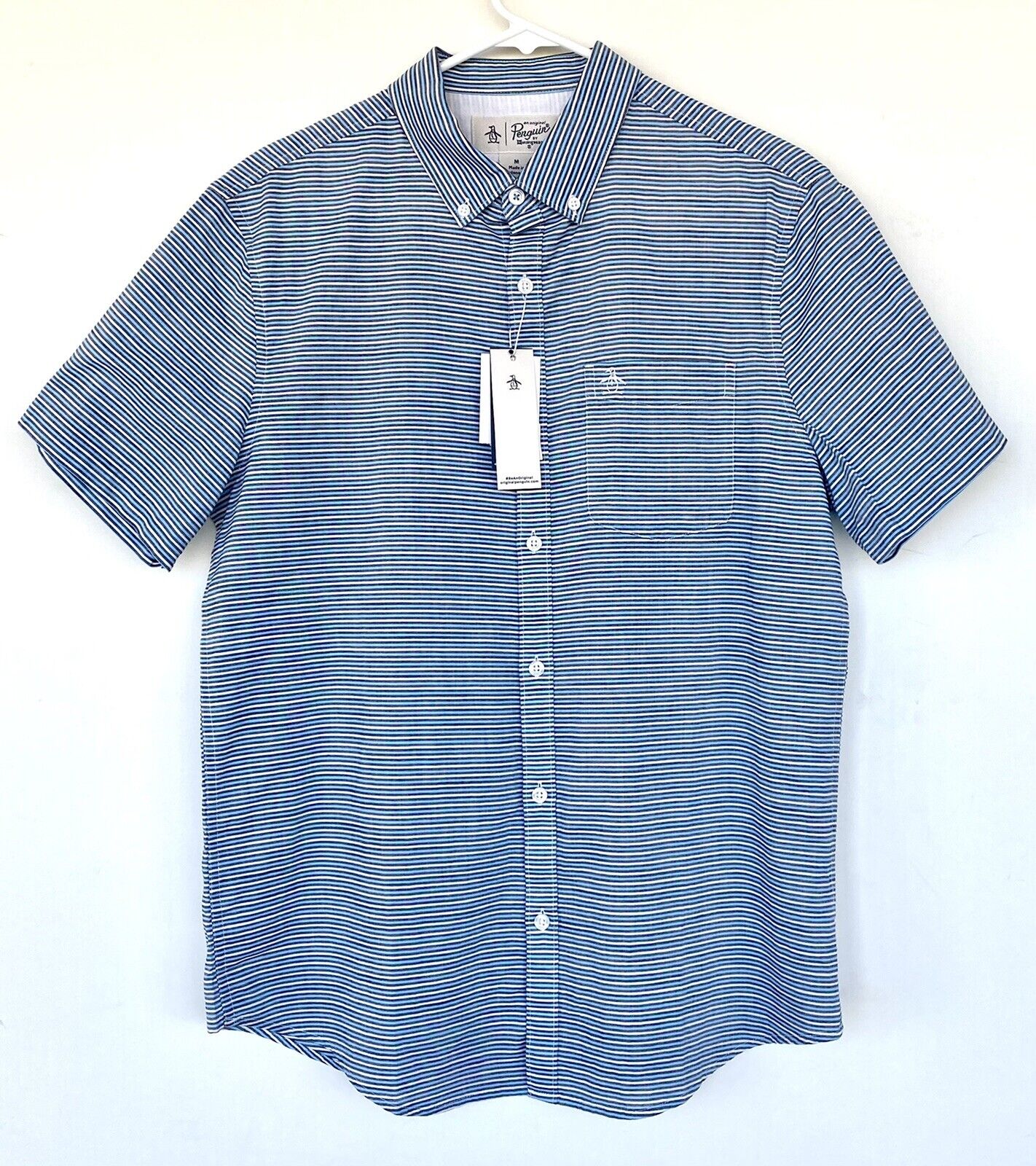 NWT Penguin Size Medium Stripe SS Shirt Retail $85 Price $45 Cotton