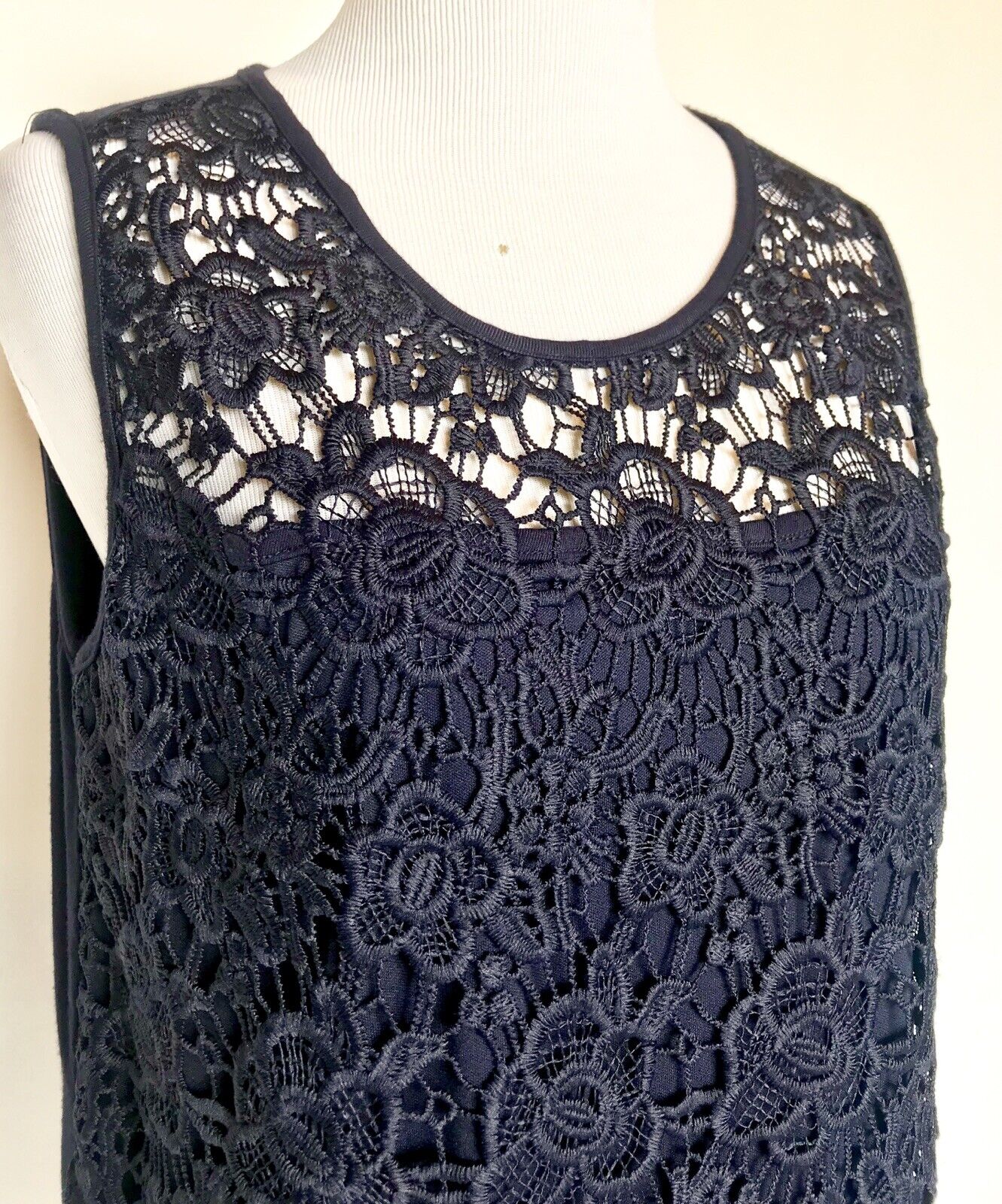 Nanette Lepore Navy Blue Crochet Lace Top NWT Size S Retail $98 Price $36