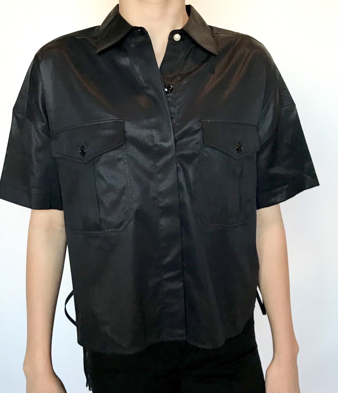 Rag And Bone Black Lace Up Side Mason Shirt. Size XS Retail $325 Price $148 NWT