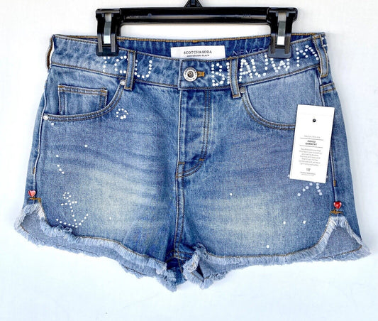 Scotch & Soda Painted Denim Jean Shorts NWT Size 24 Retail $115 Price $39