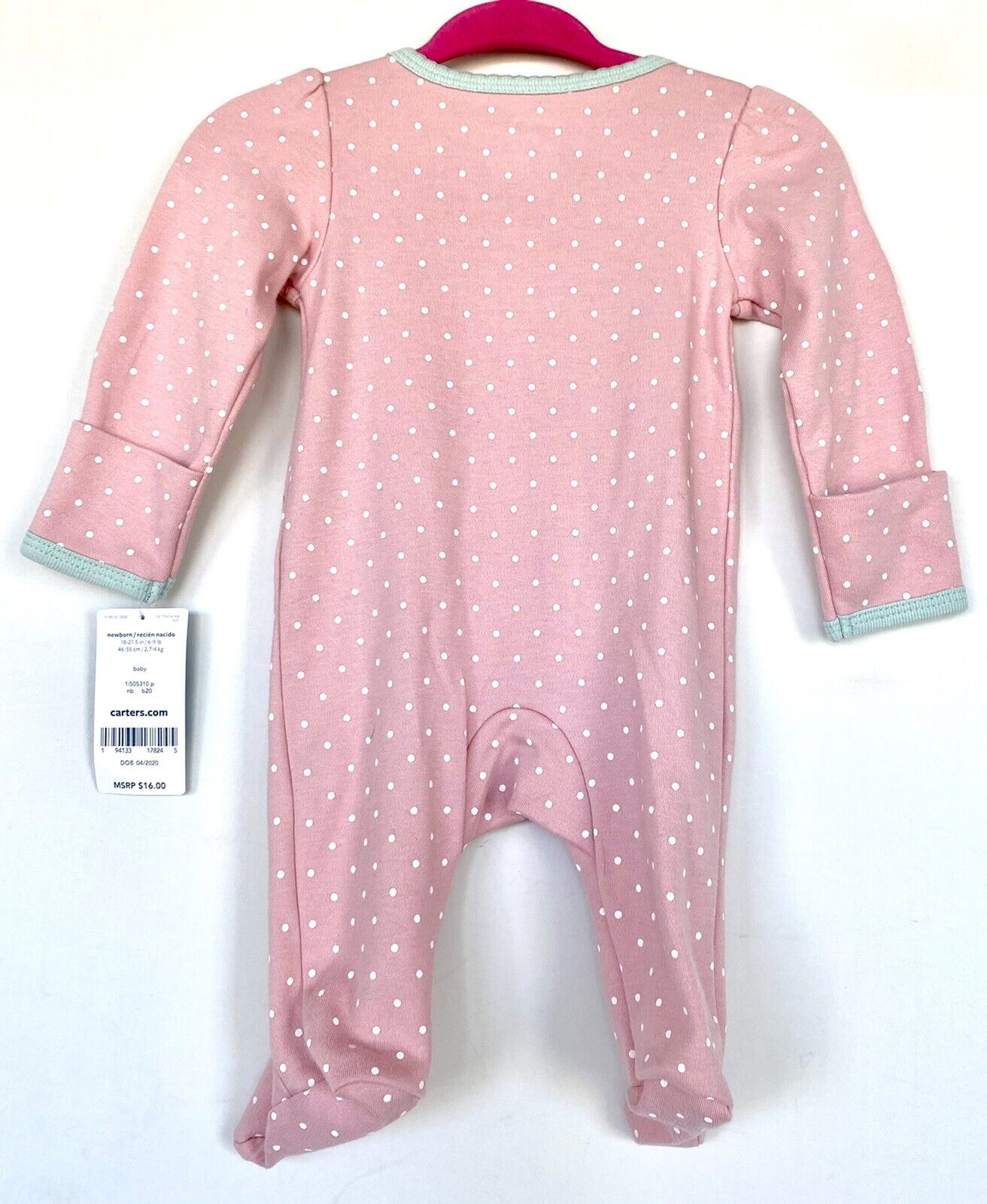 Carters Pink Spot Cotton Appliqué Elephant Baby Sleeper Footie Pjs NB Price $16